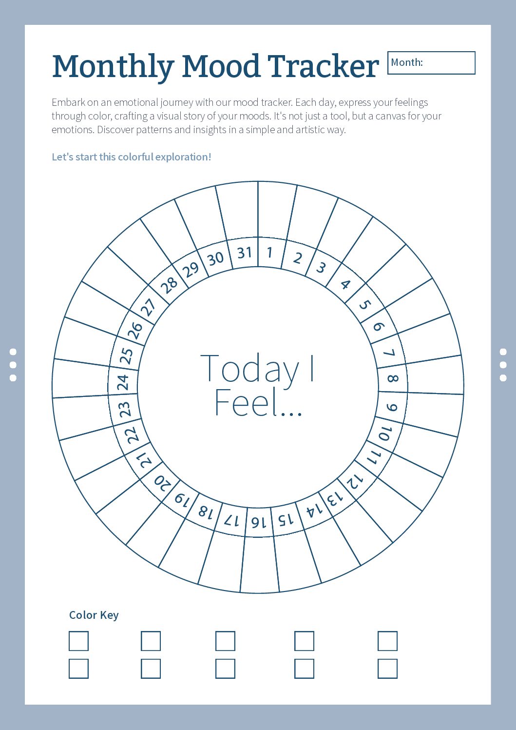 Free Downloadable Monthly Mood Tracker
